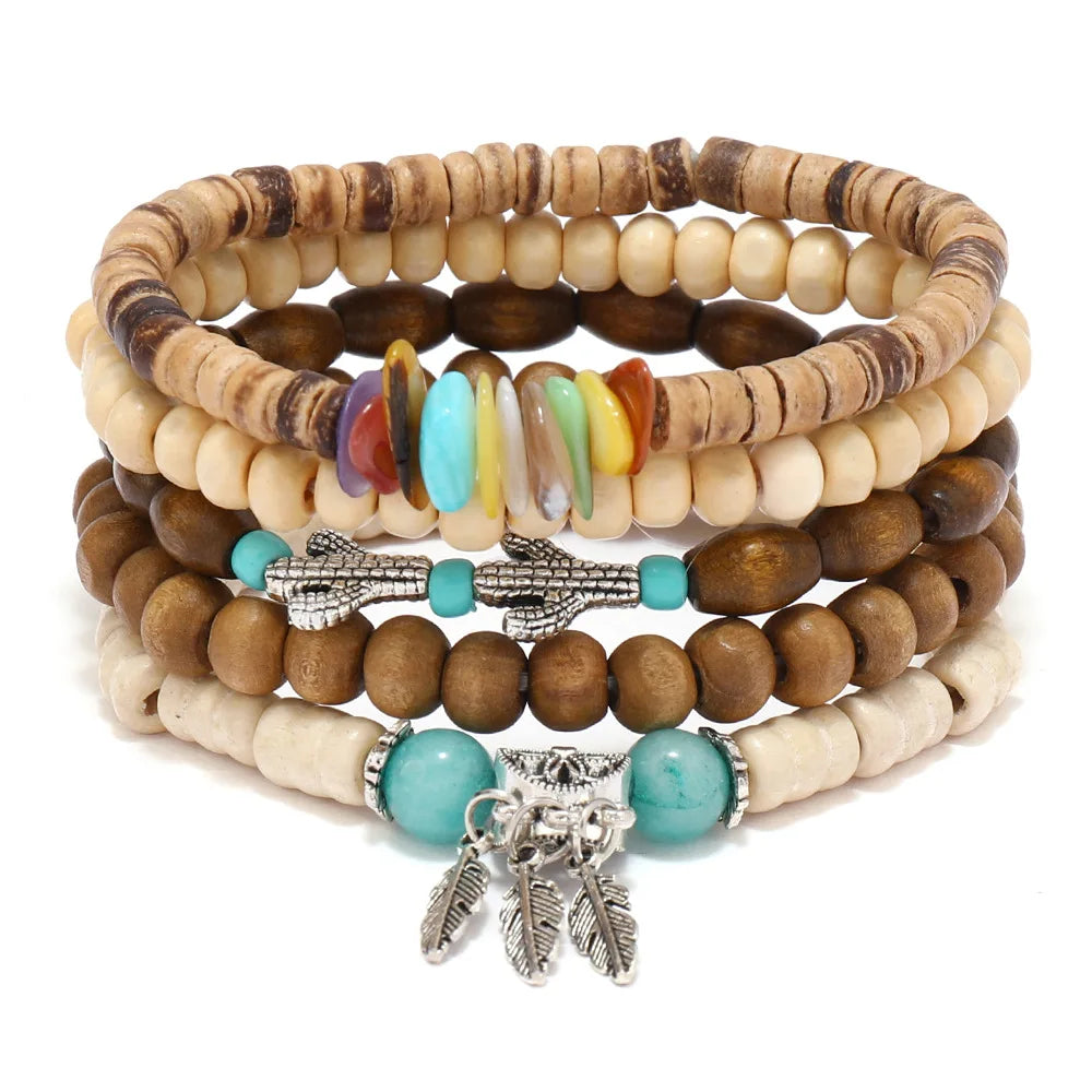 wood bead tree bracelets