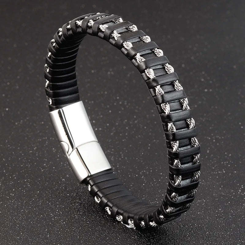 Black Leather Men Bracelets